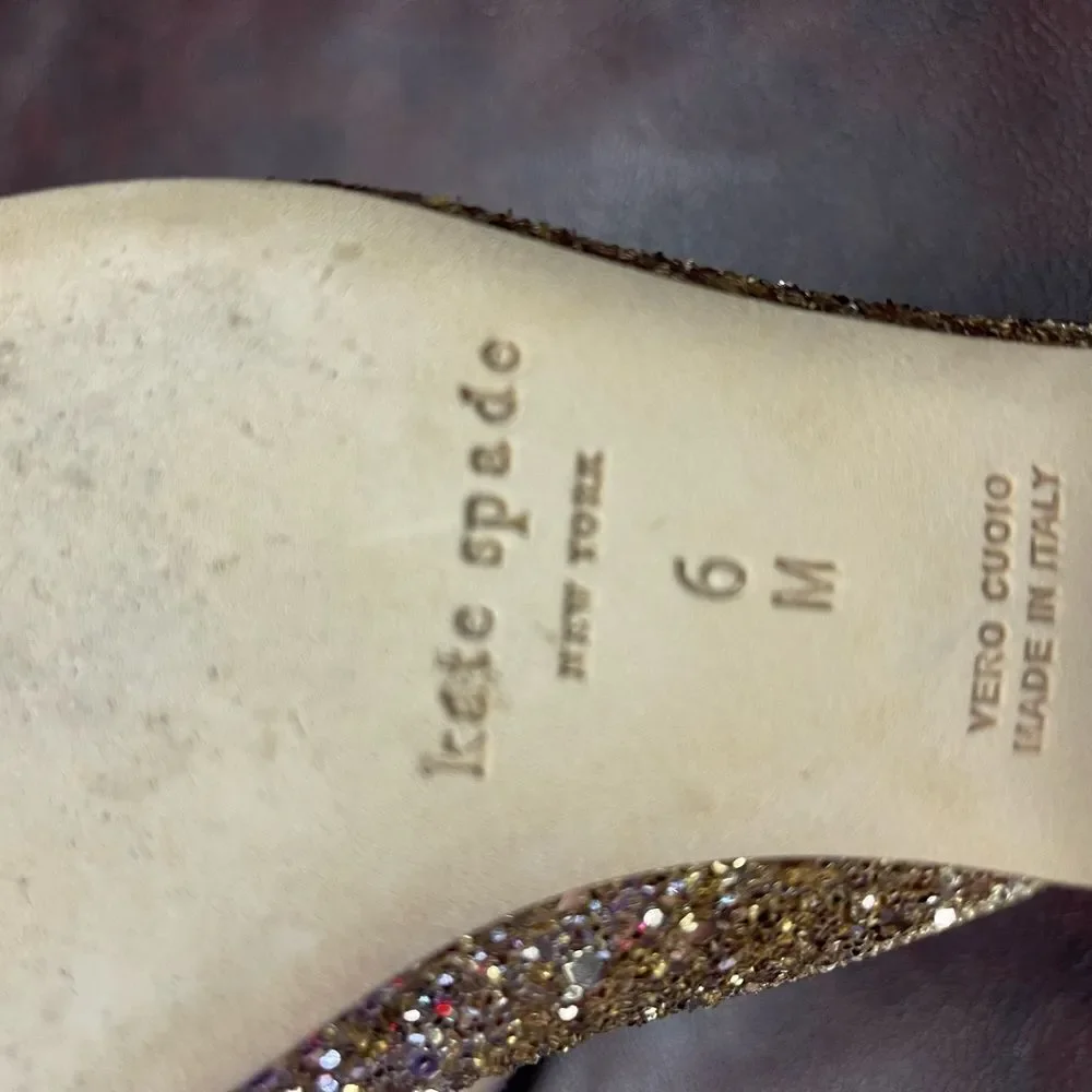 Kate Spade‎ gold glitter Glendi mules, size 6